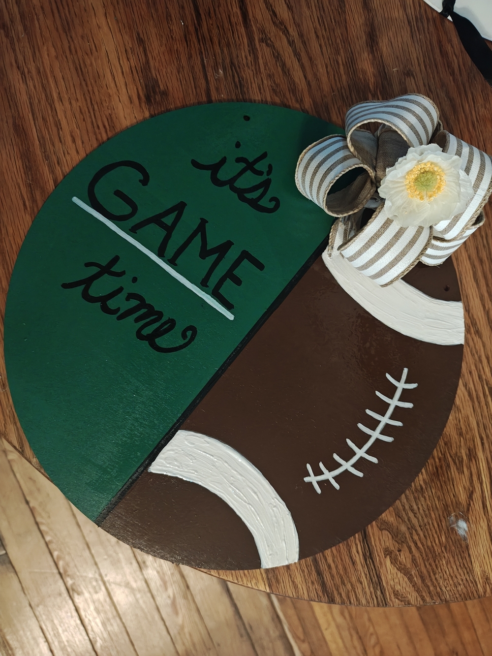 Handmade Green and Brown 'It's Game Time' Football Door Hanger